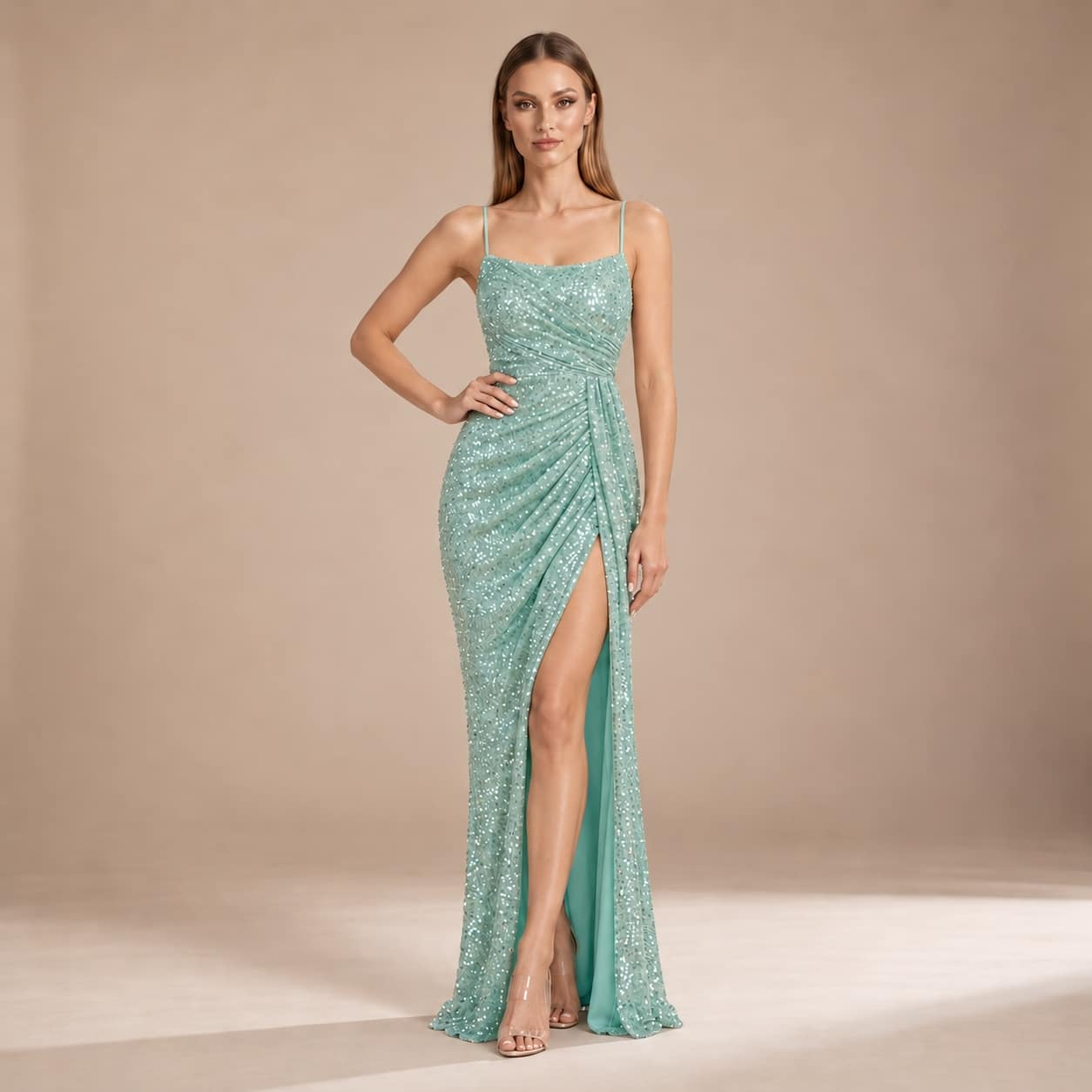Amélie Mint Sequin Gown