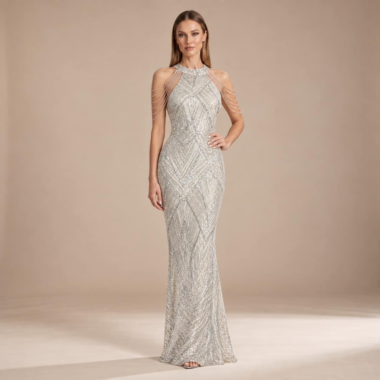 Elara Silver Embellished Gown