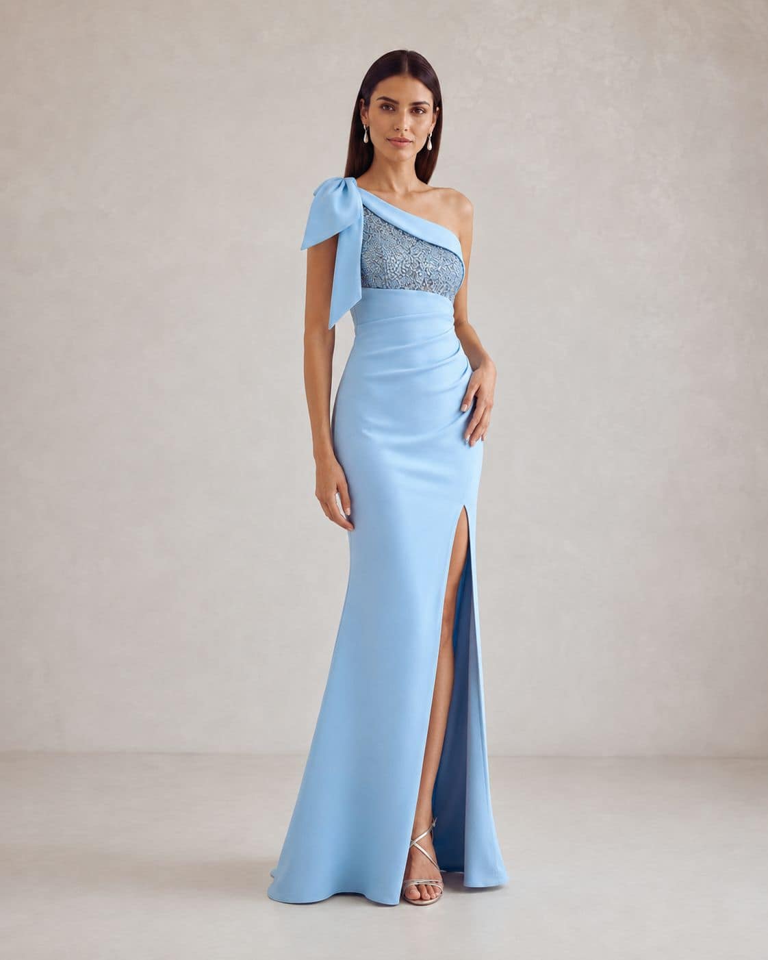 Valentina One-Shoulder Lace Evening Gown blue