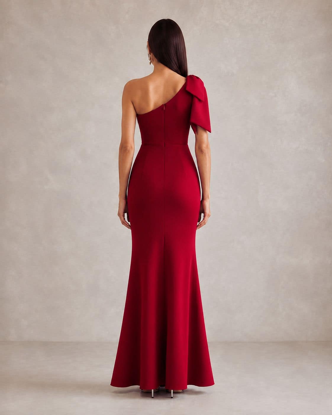 Valentina One-Shoulder Lace Evening Gown red (2)