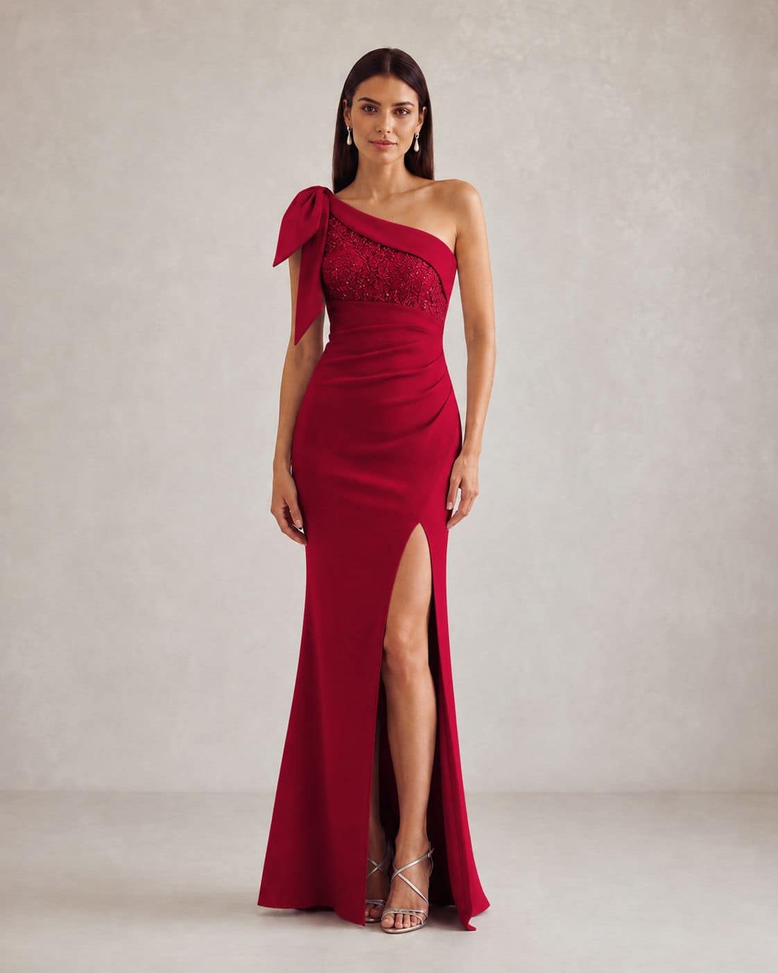 Valentina One-Shoulder Lace Evening Gown red (4)