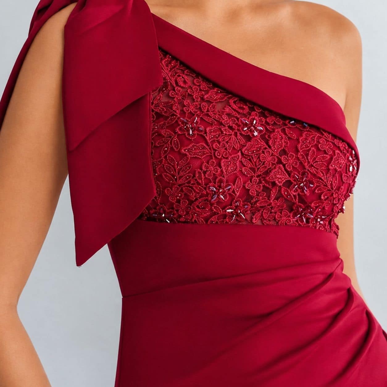 Valentina One-Shoulder Lace Evening Gown red (5)